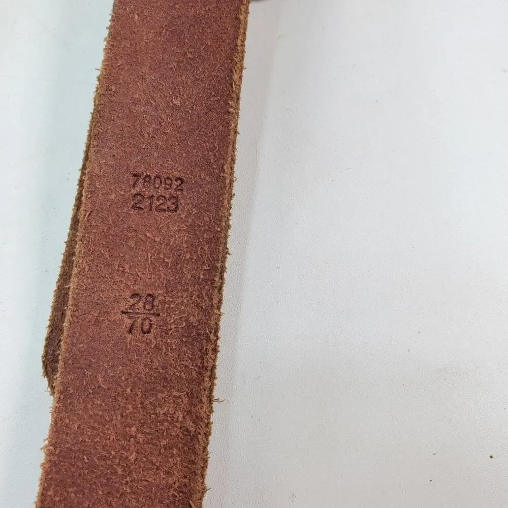 Polo Ralph Lauren Leather Belt western 28 Brown Scalloped Brass Buckle RL Logo